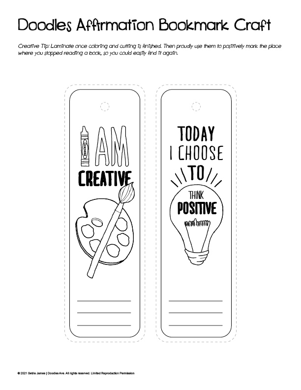 Doodles Positive Affirmations Bookmarks | Positive Self Talk Craft | School Affirmations | Freebie