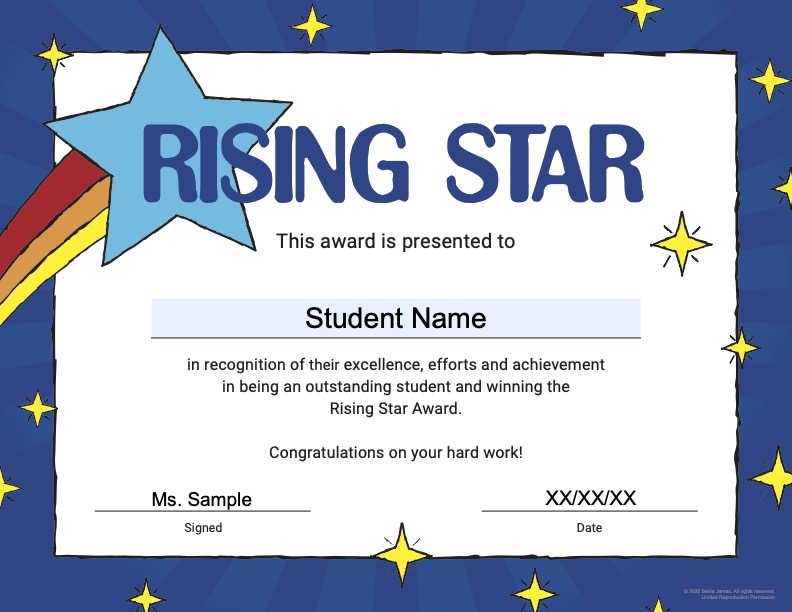 Rising Star Student Recognition Certificates of Achievement Classroom Certificates and Awards_Color